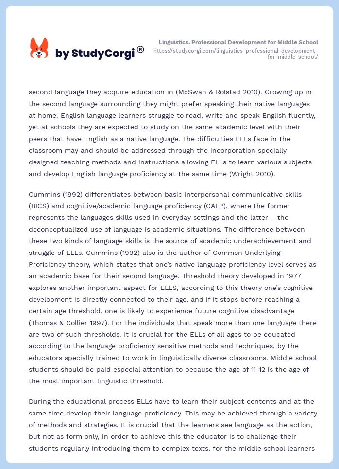 Linguistics. Professional Development for Middle School. Page 2