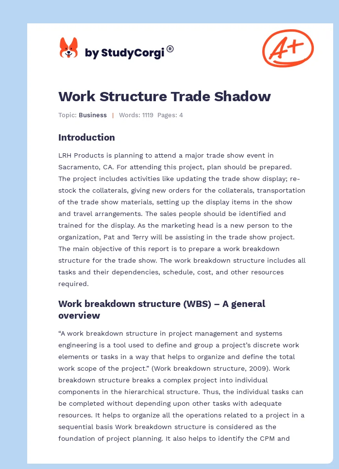 Work Structure Trade Shadow. Page 1
