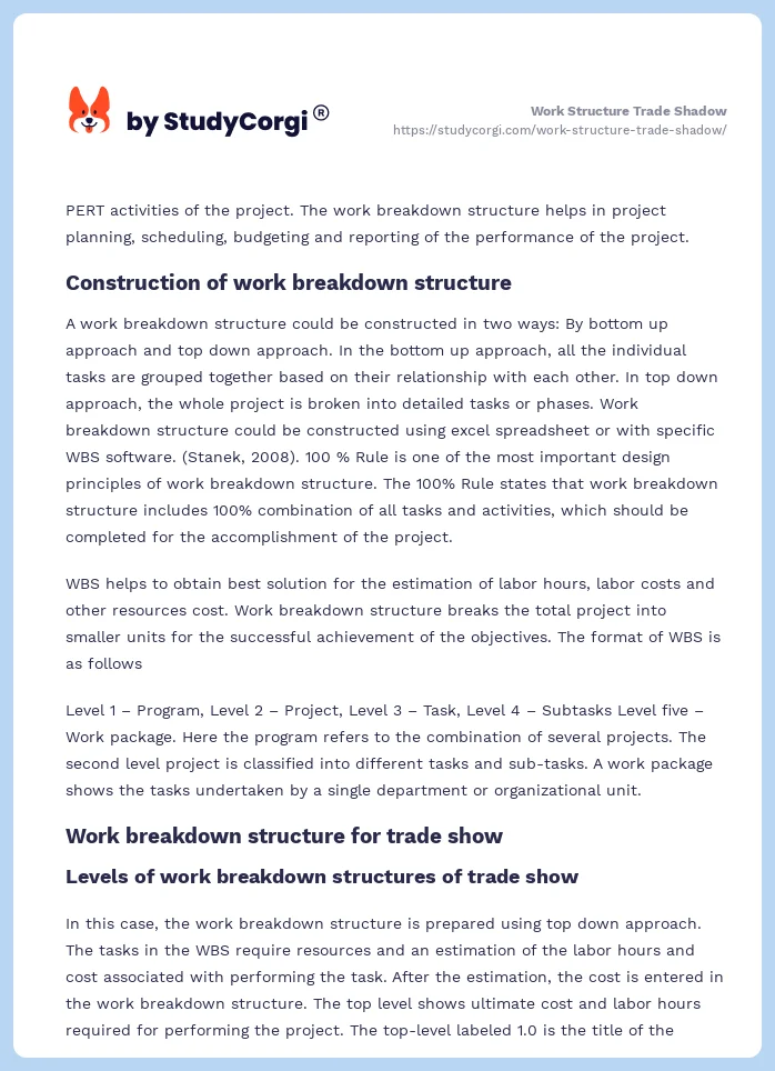 Work Structure Trade Shadow. Page 2