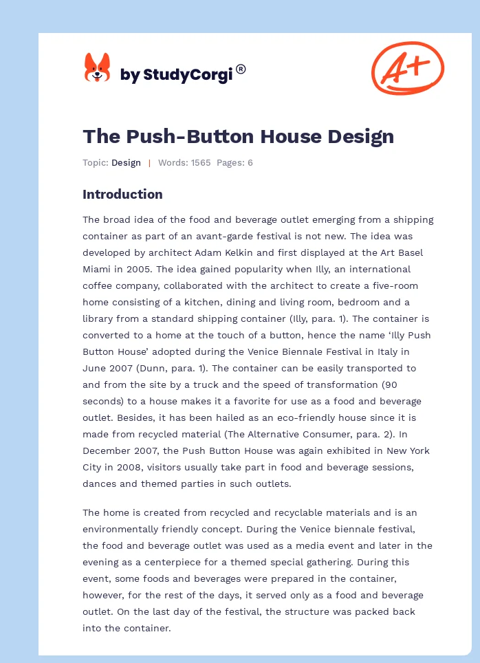 The Push-Button House Design. Page 1