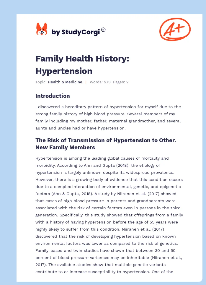 Family Health History: Hypertension. Page 1