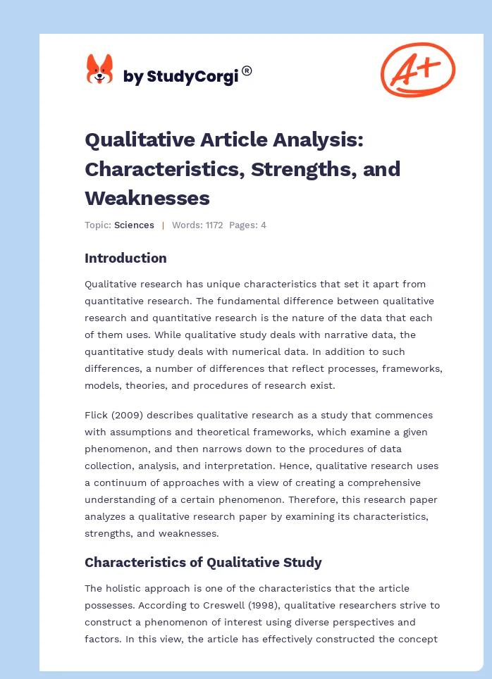 Qualitative Article Analysis: Characteristics, Strengths, and Weaknesses. Page 1