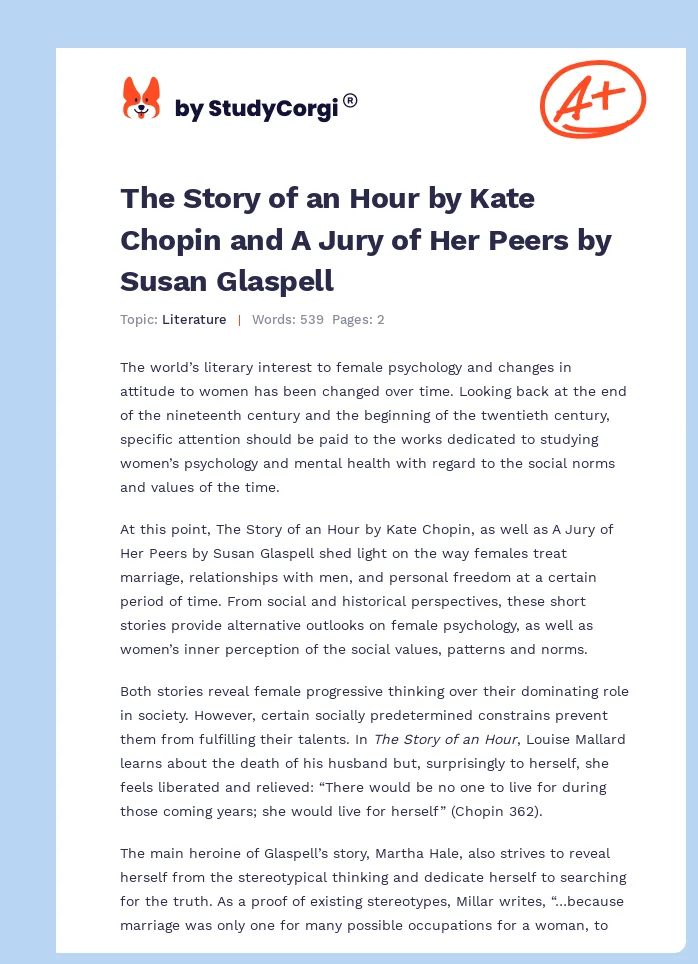The Story of an Hour by Kate Chopin and A Jury of Her Peers by Susan Glaspell. Page 1