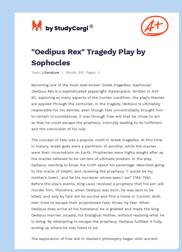 "Oedipus Rex" Tragedy Play by Sophocles. Page 1