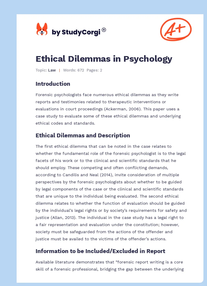 Ethical Dilemmas in Psychology. Page 1