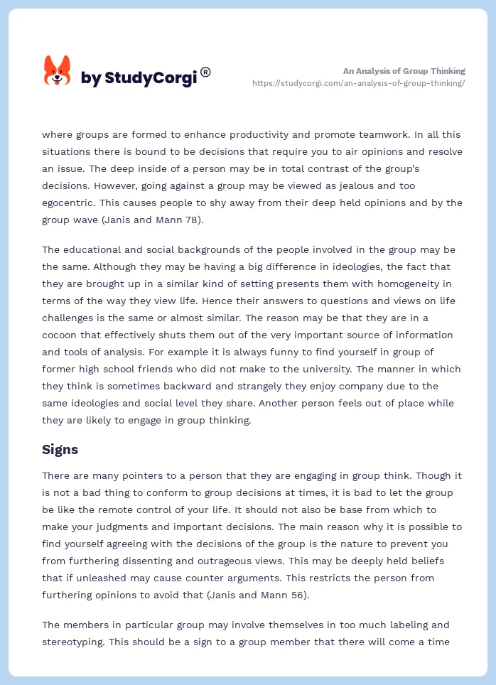 An Analysis of Group Thinking. Page 2