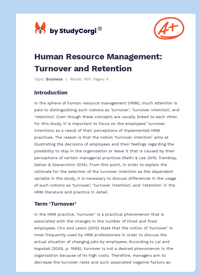 Human Resource Management: Turnover and Retention. Page 1
