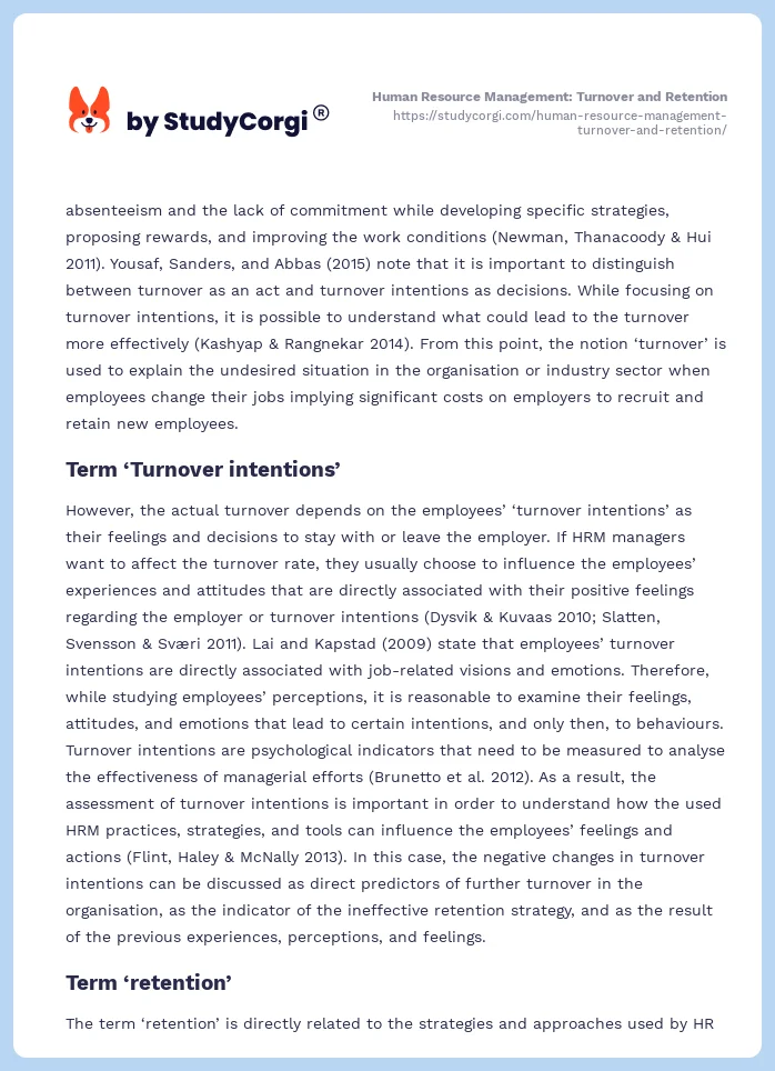 Human Resource Management: Turnover and Retention. Page 2