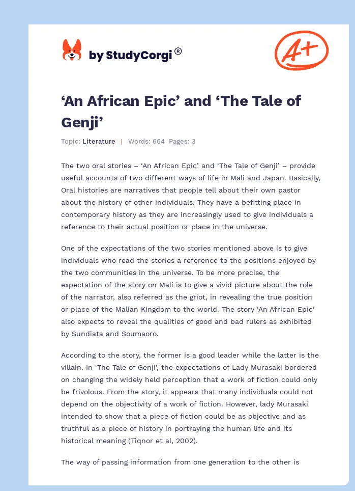 ‘An African Epic’ and ‘The Tale of Genji’. Page 1