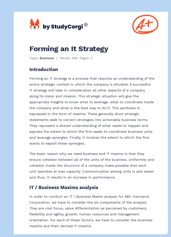 Forming an It Strategy. Page 1