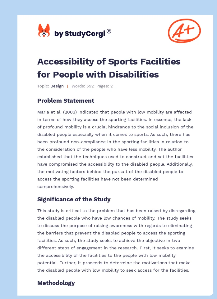 Accessibility of Sports Facilities for People with Disabilities. Page 1