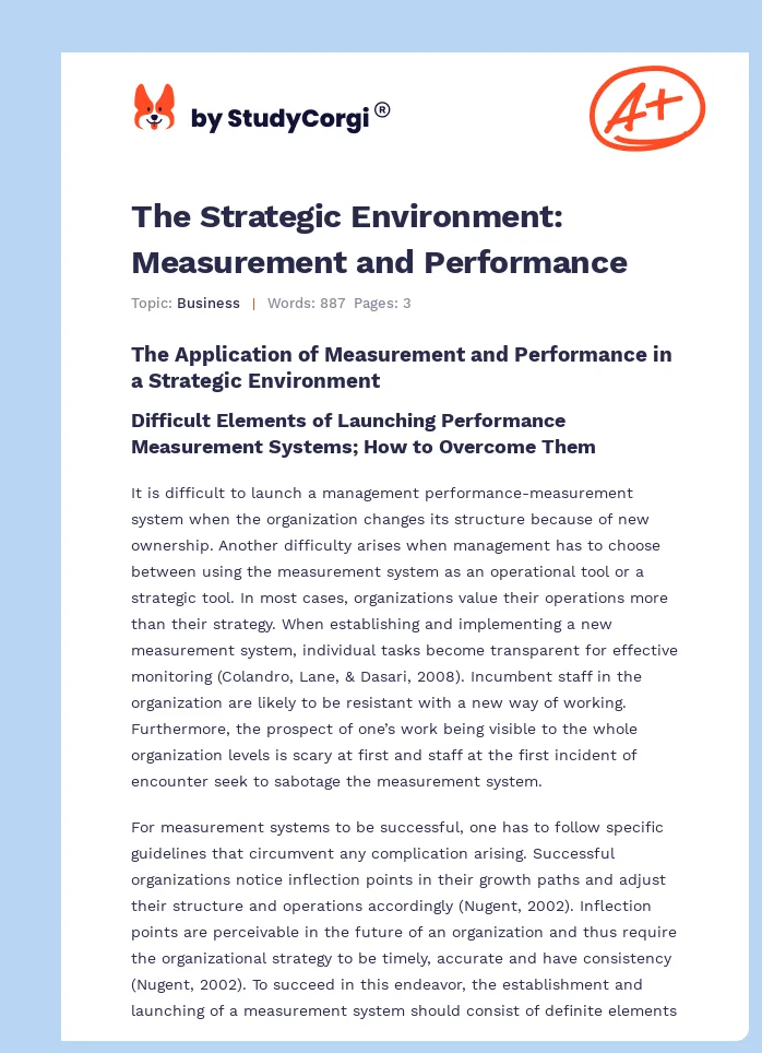 The Strategic Environment: Measurement and Performance. Page 1