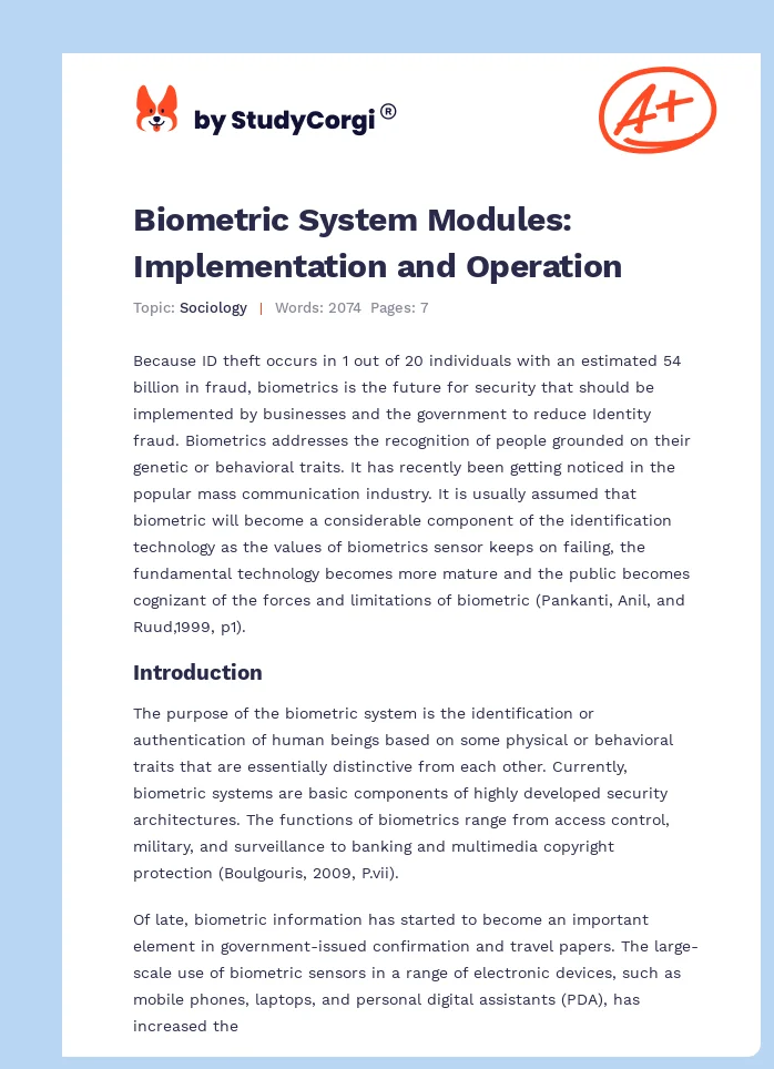 Biometric System Modules: Implementation and Operation. Page 1