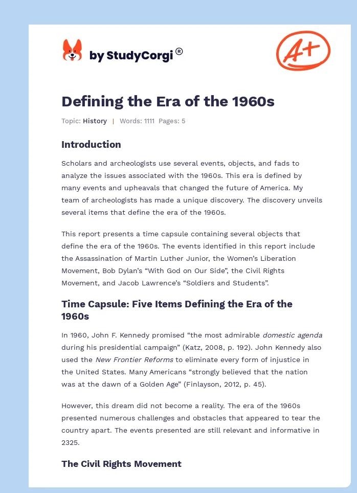 Defining the Era of the 1960s. Page 1