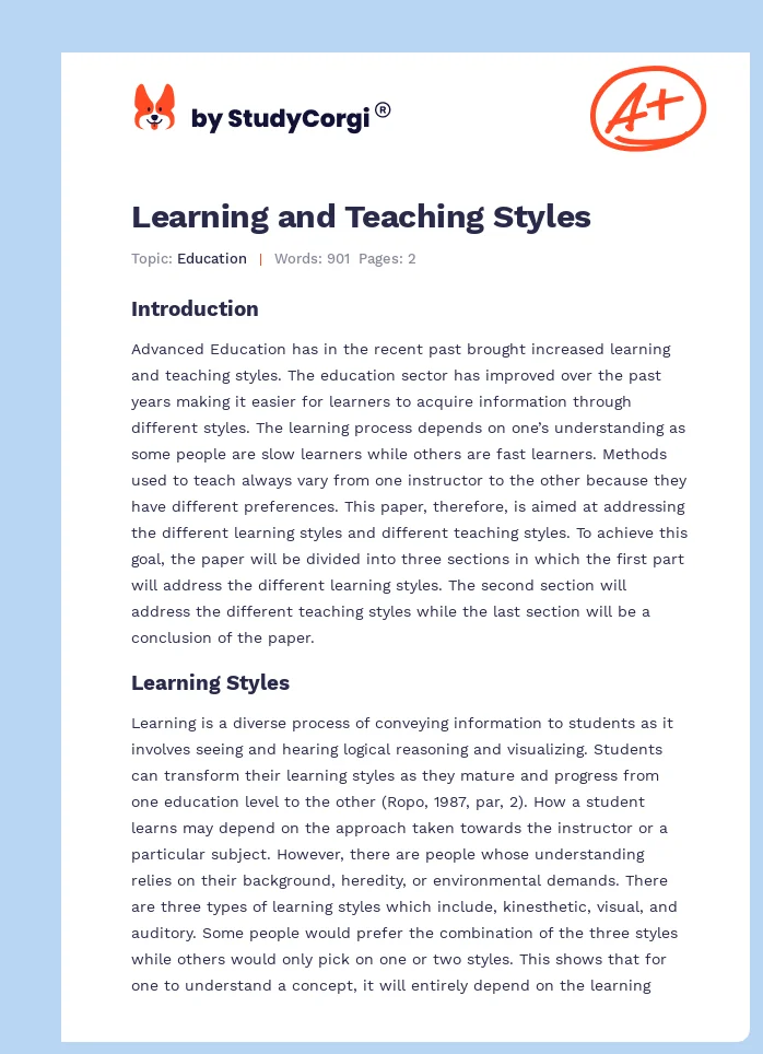 Learning and Teaching Styles. Page 1