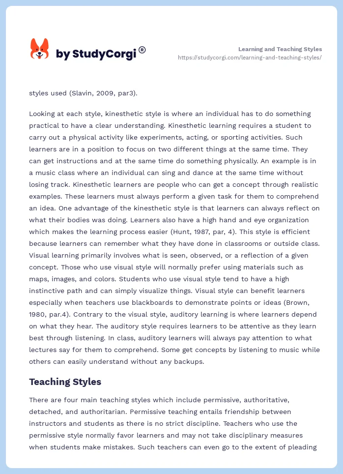 Learning and Teaching Styles. Page 2