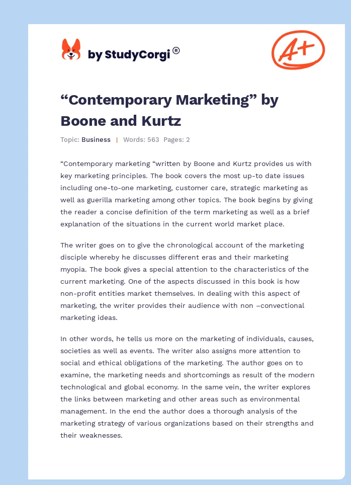 “Contemporary Marketing” by Boone and Kurtz. Page 1