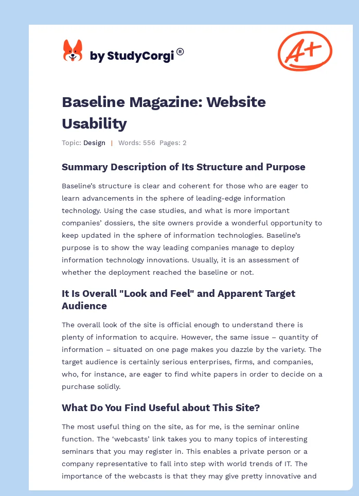 Baseline Magazine: Website Usability. Page 1