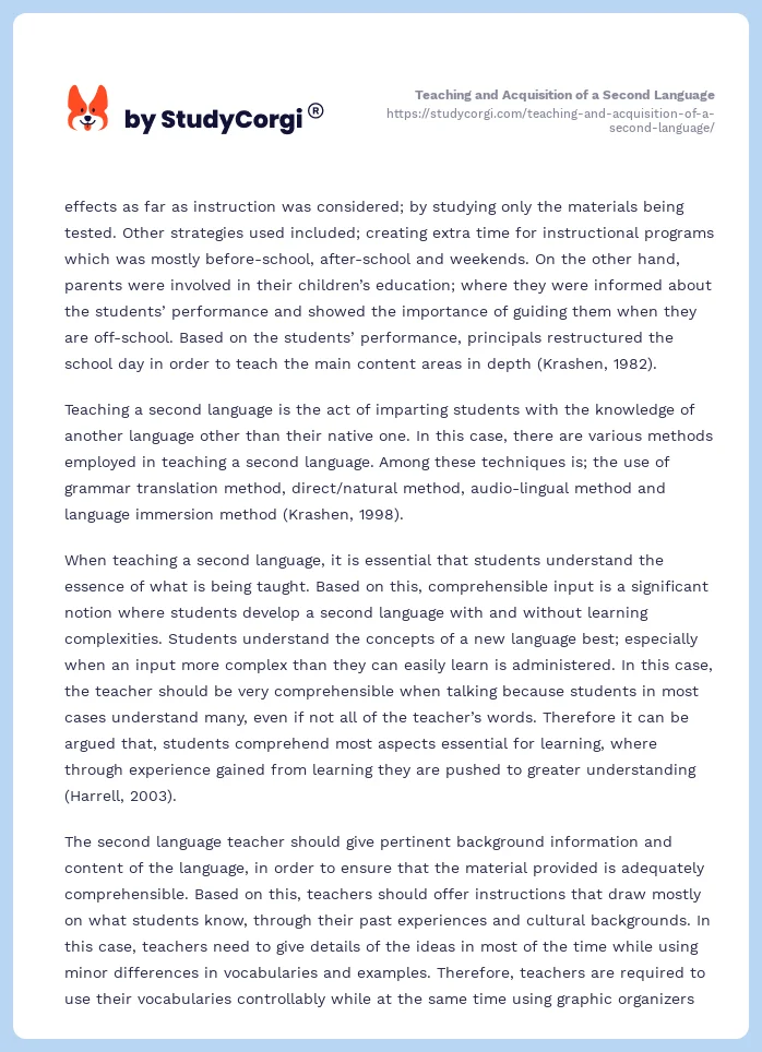 Teaching and Acquisition of a Second Language. Page 2