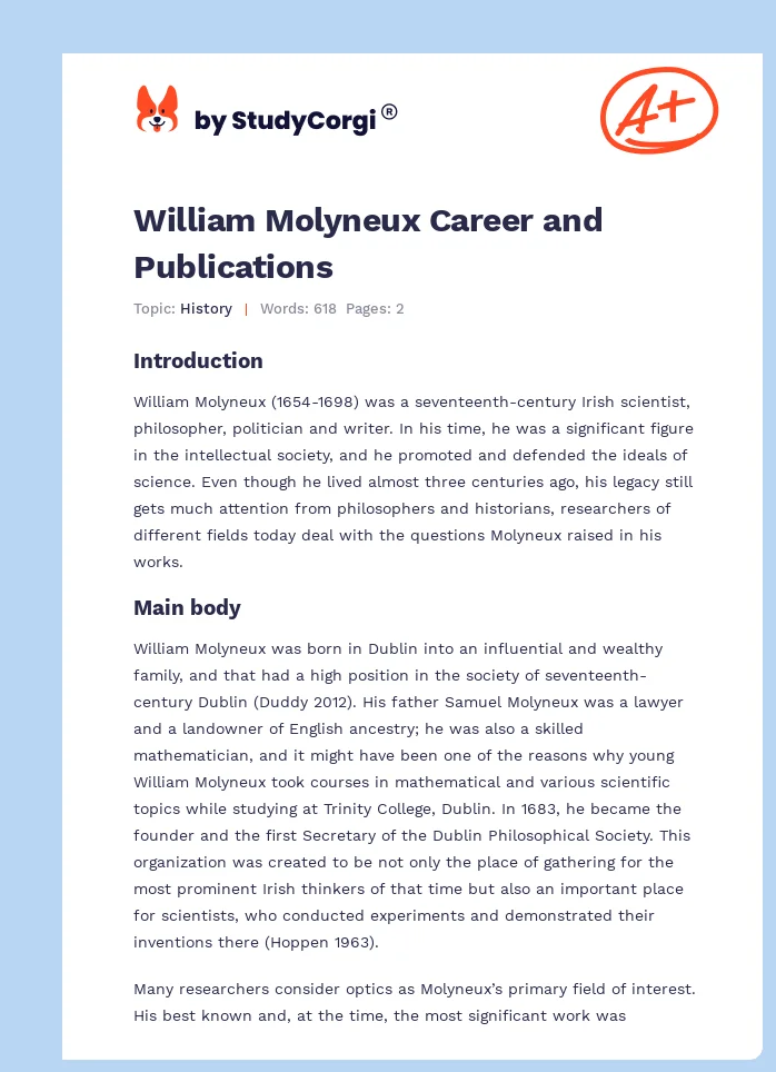 William Molyneux Career and Publications. Page 1