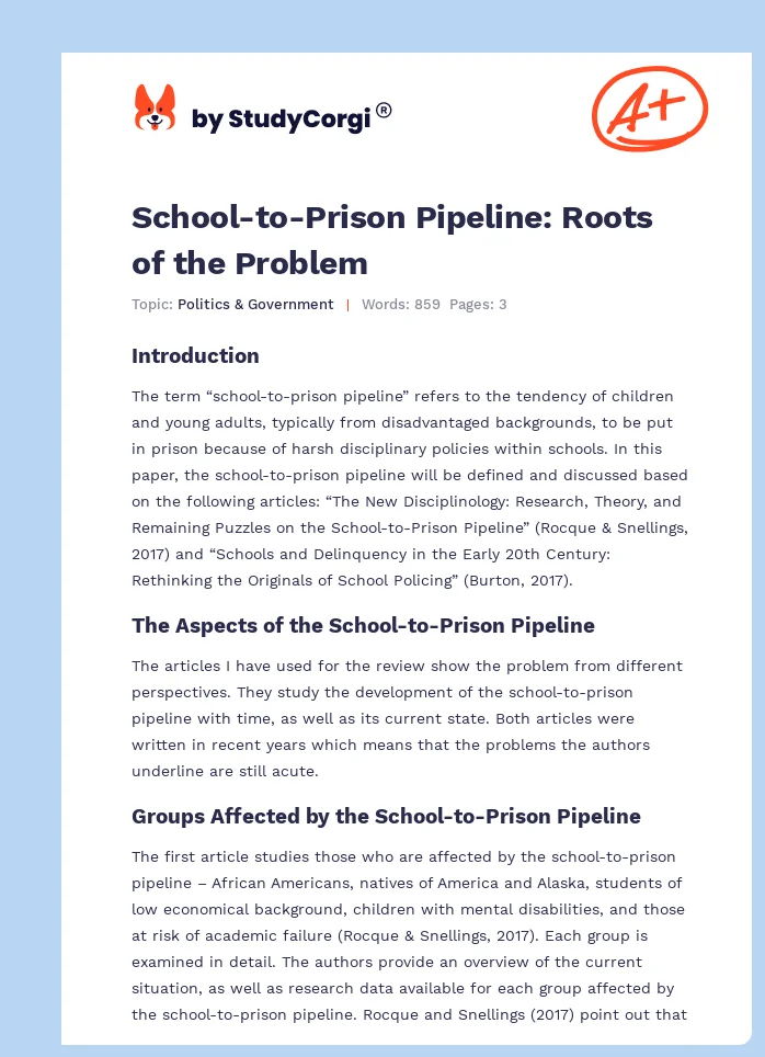 School-to-Prison Pipeline: Roots of the Problem. Page 1