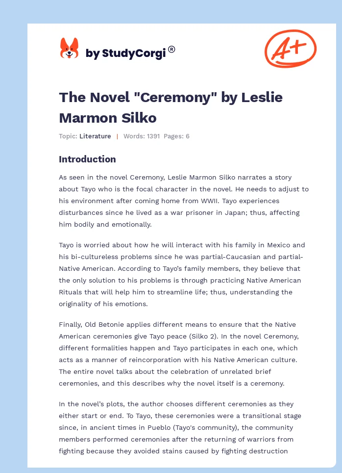 The Novel "Ceremony" by Leslie Marmon Silko. Page 1