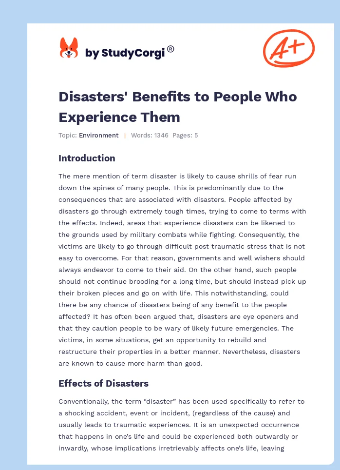Disasters' Benefits to People Who Experience Them. Page 1