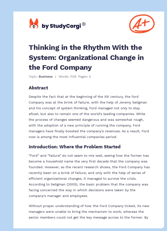 Thinking in the Rhythm With the System: Organizational Change in the Ford Company. Page 1