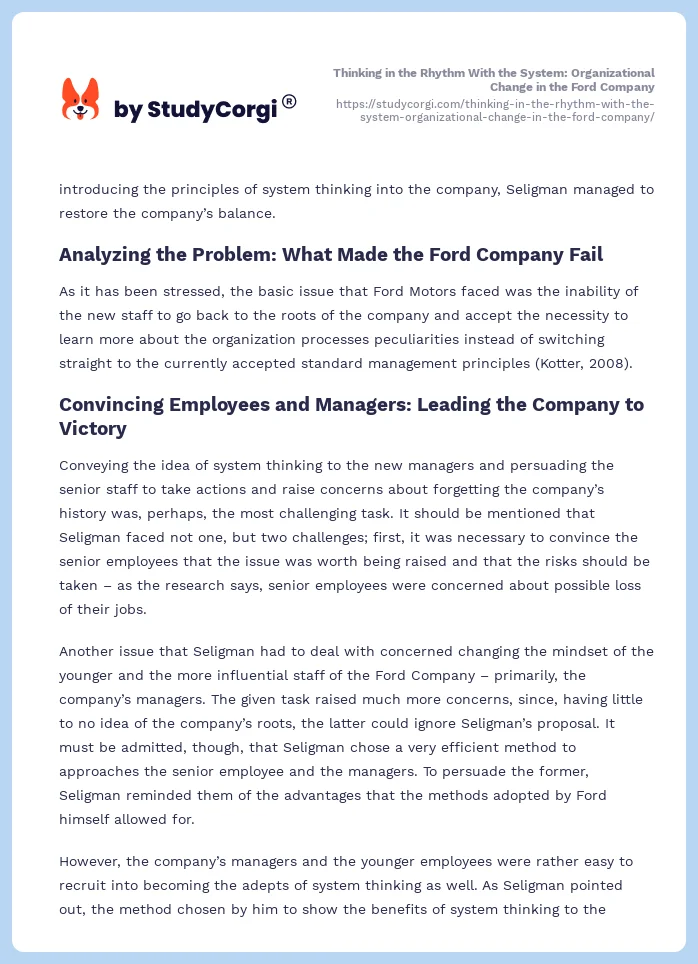 Thinking in the Rhythm With the System: Organizational Change in the Ford Company. Page 2