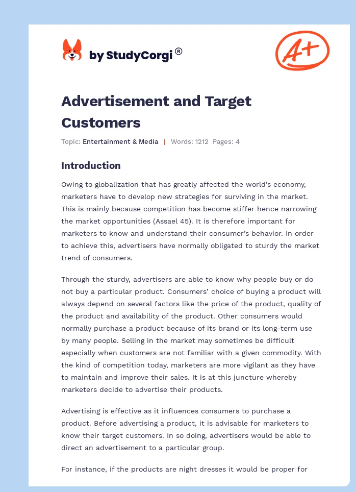 Advertisement and Target Customers. Page 1