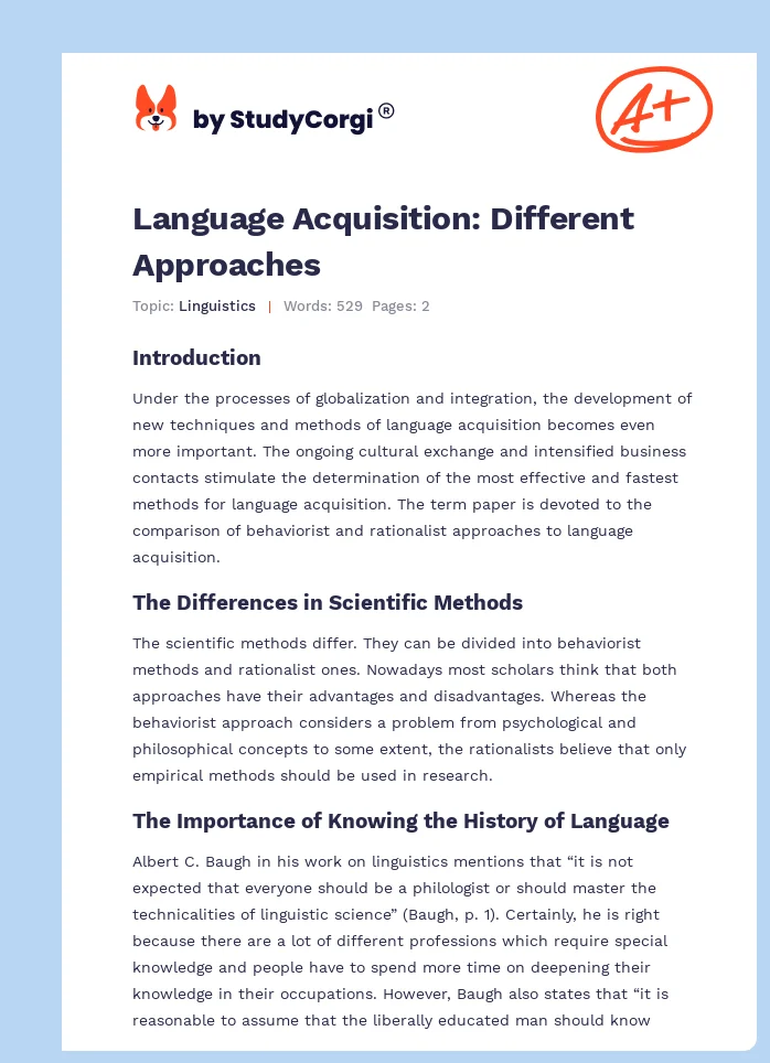 Language Acquisition: Different Approaches. Page 1