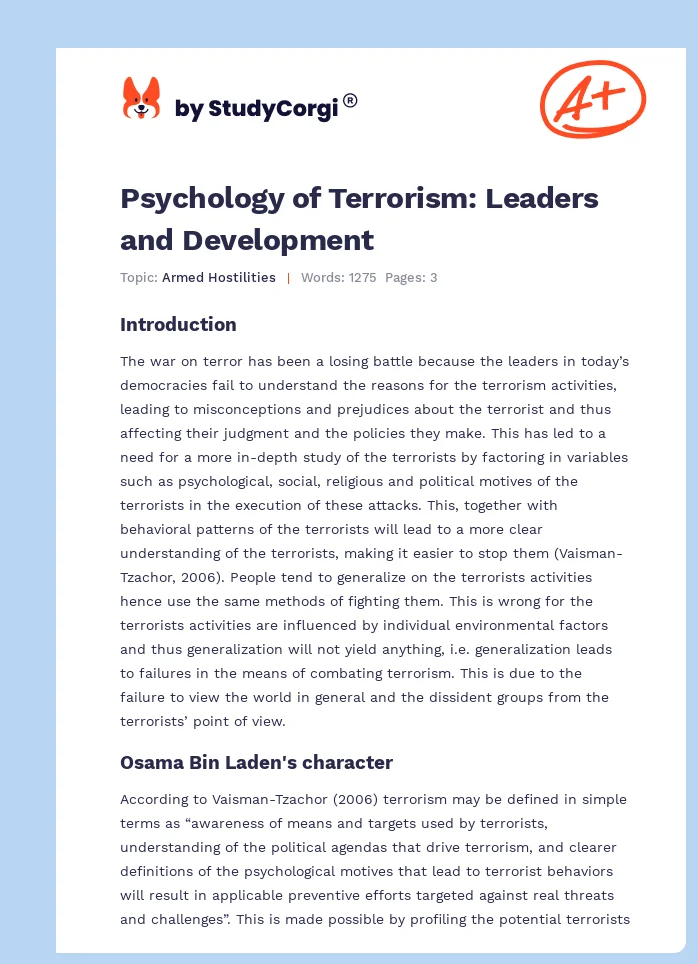 Psychology of Terrorism: Leaders and Development. Page 1
