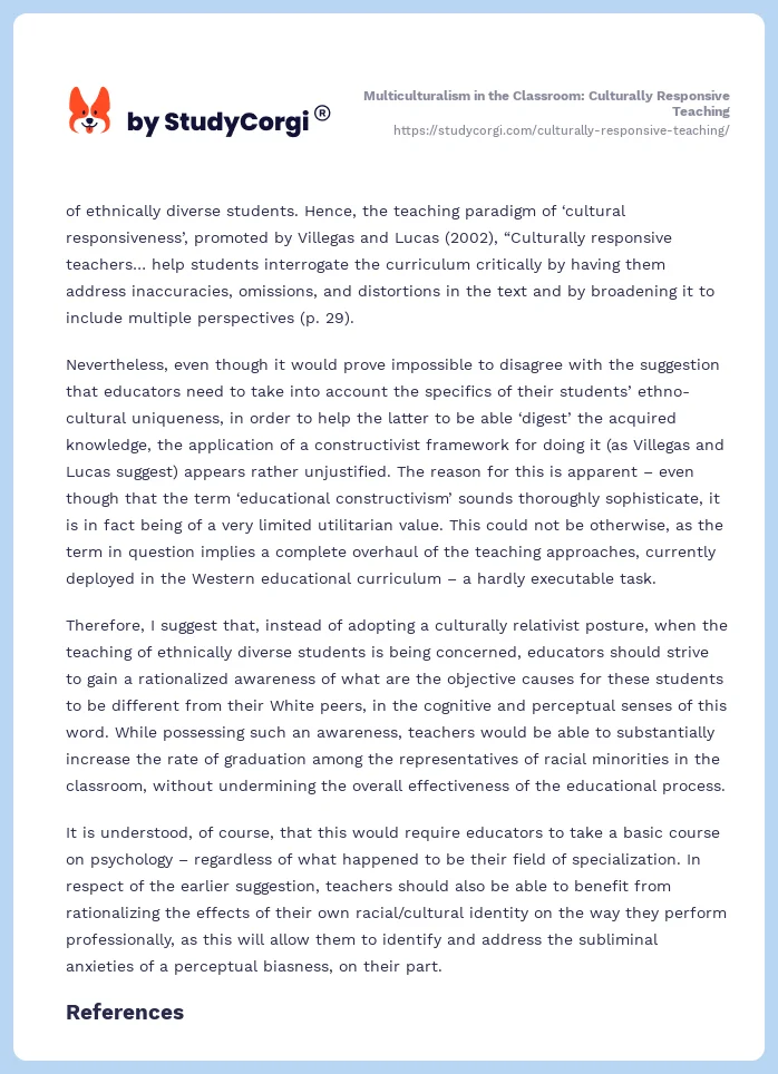 Multiculturalism in the Classroom: Culturally Responsive Teaching. Page 2