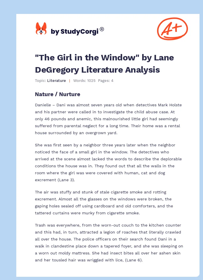 "The Girl in the Window" by Lane DeGregory Literature Analysis. Page 1
