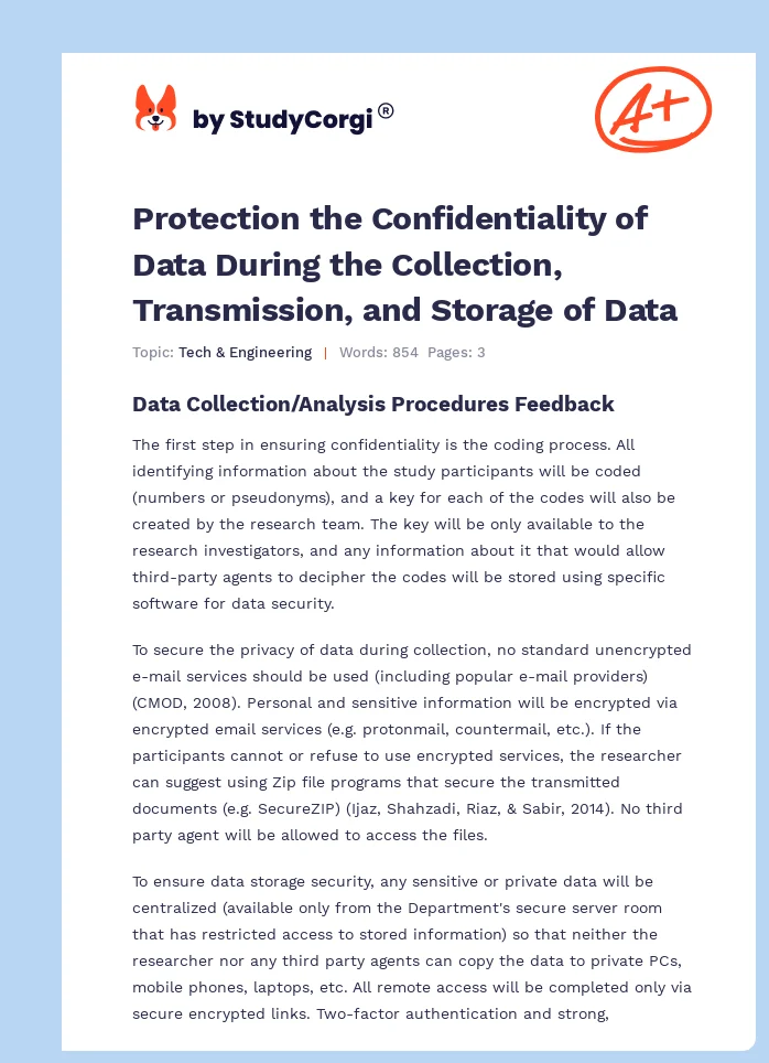 Protection the Confidentiality of Data During the Collection, Transmission, and Storage of Data. Page 1