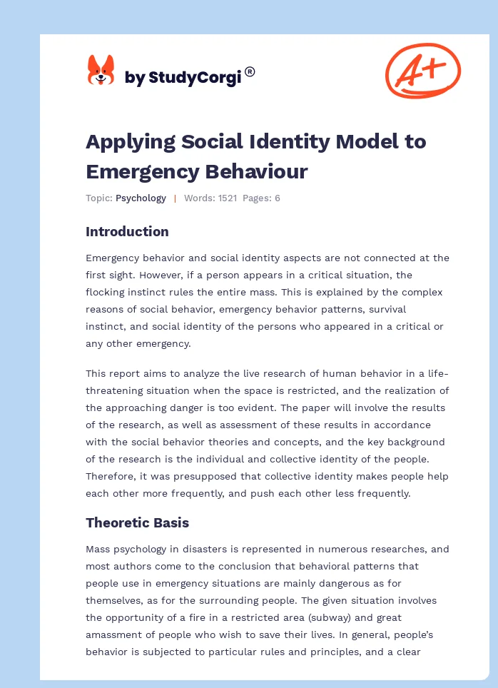Applying Social Identity Model to Emergency Behaviour. Page 1