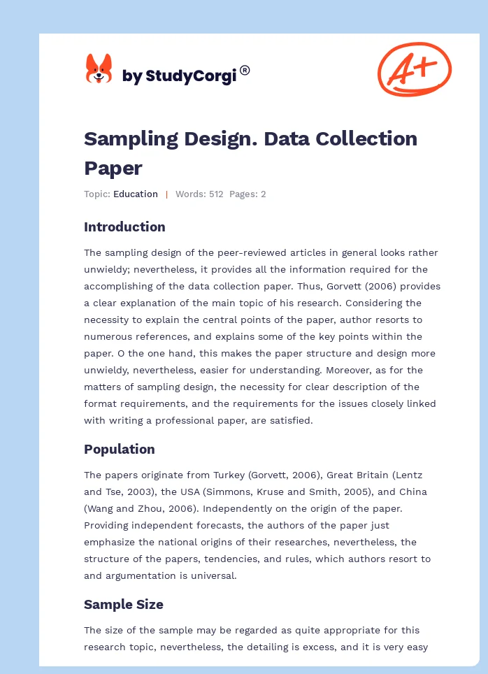 Sampling Design. Data Collection Paper. Page 1