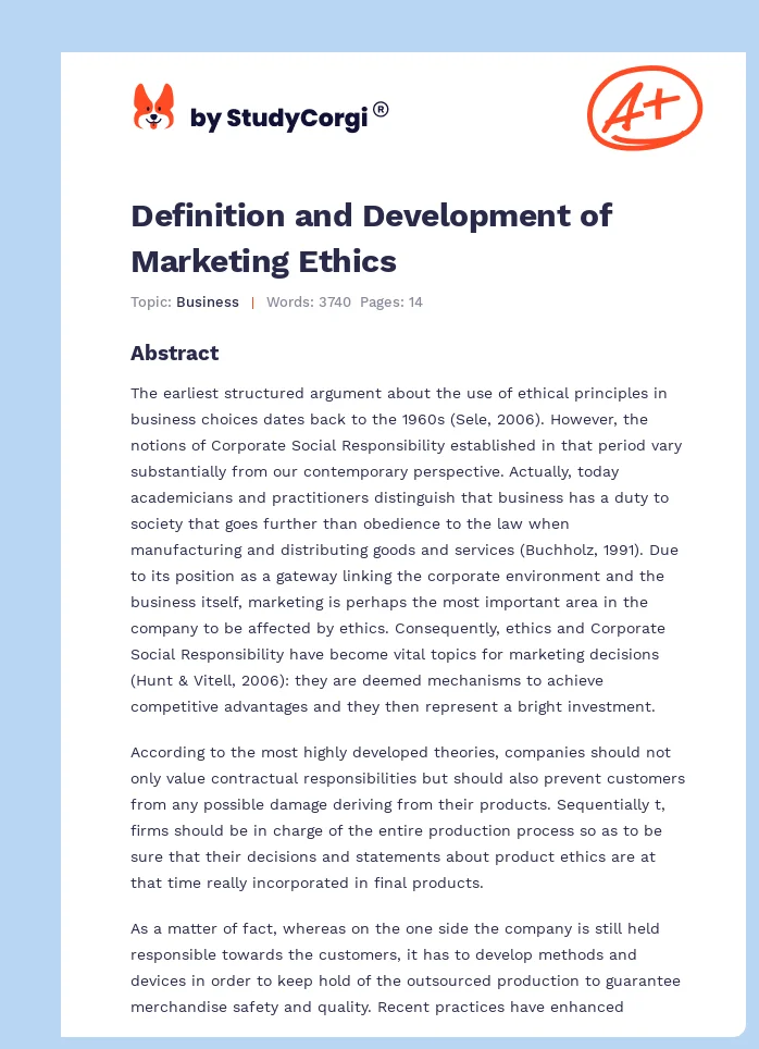 Definition and Development of Marketing Ethics. Page 1