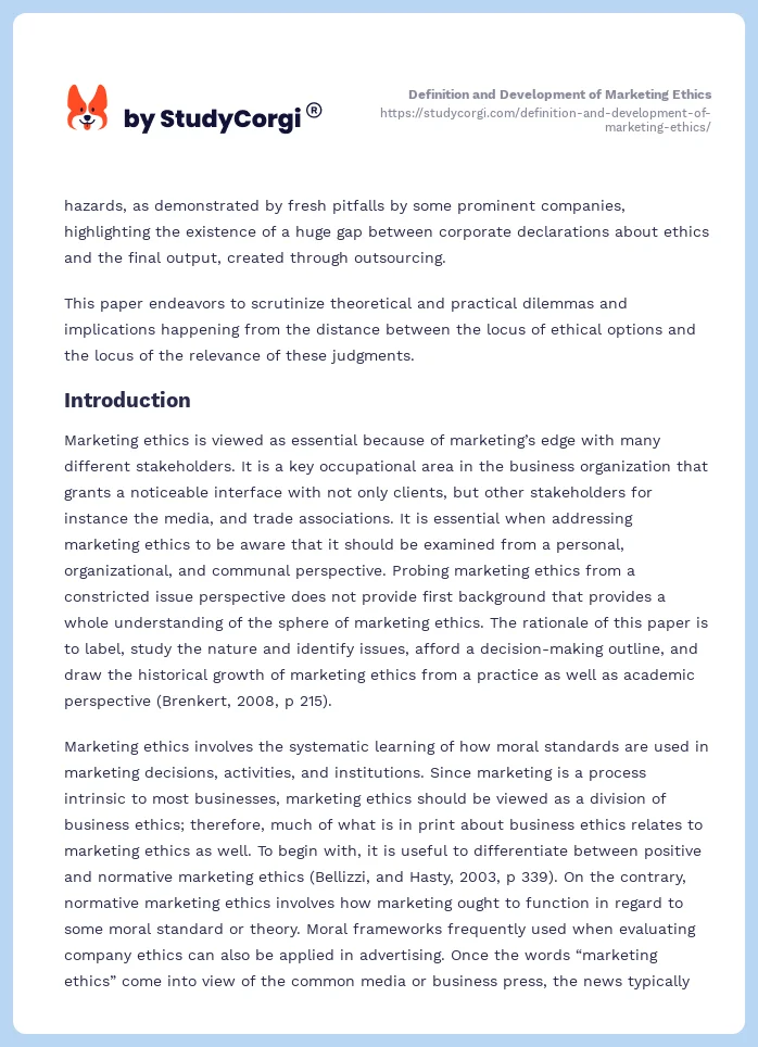 Definition and Development of Marketing Ethics. Page 2