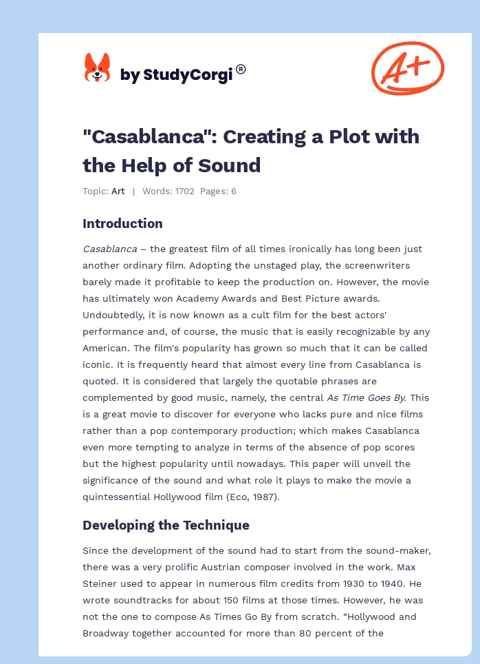 "Casablanca": Creating a Plot with the Help of Sound. Page 1