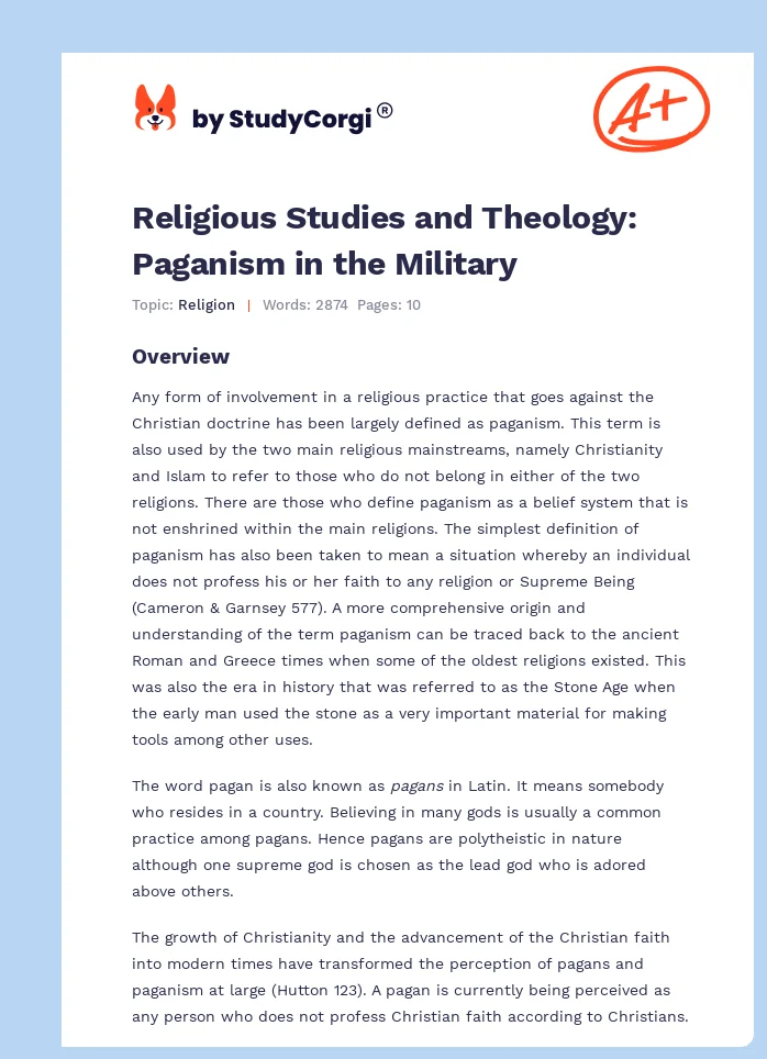 Religious Studies and Theology: Paganism in the Military. Page 1