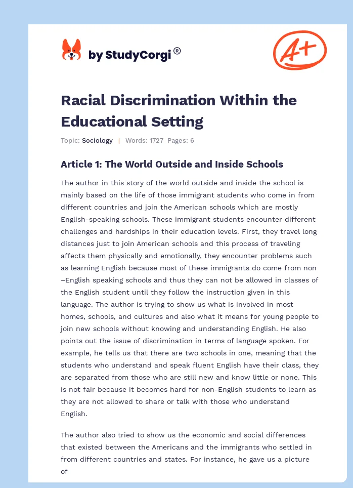Racial Discrimination Within the Educational Setting. Page 1