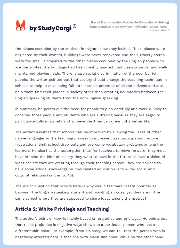 Racial Discrimination Within the Educational Setting. Page 2