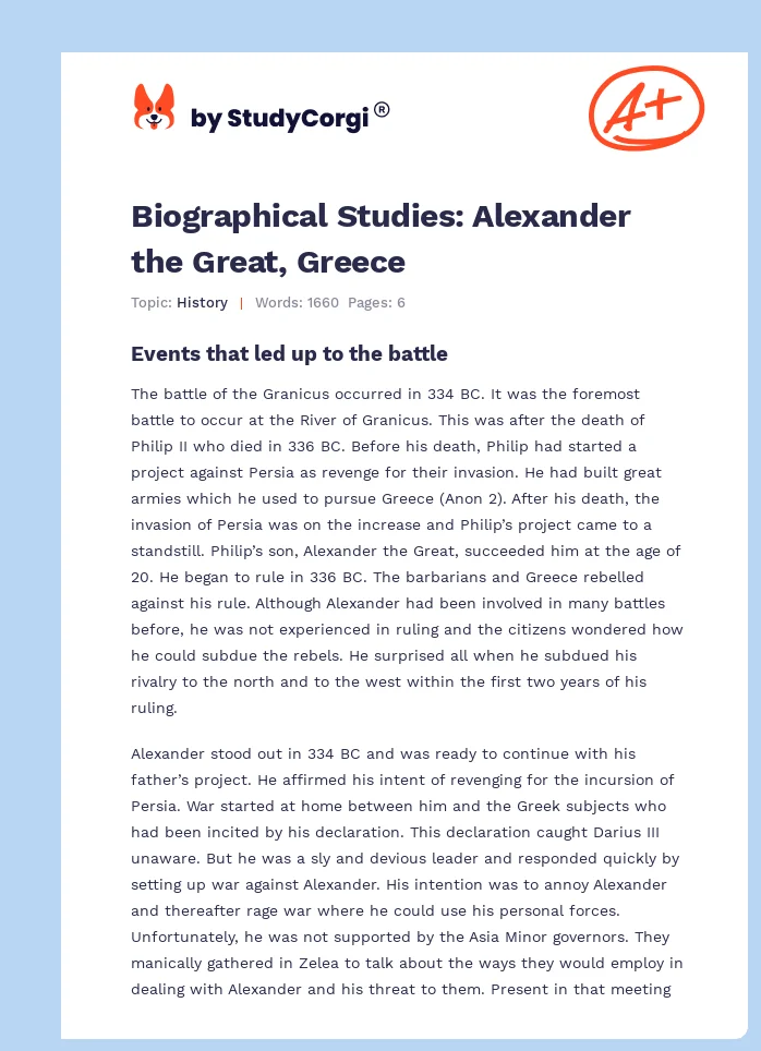 Biographical Studies: Alexander the Great, Greece. Page 1
