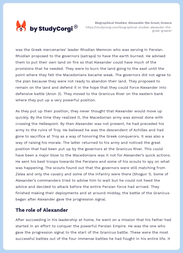 Biographical Studies: Alexander the Great, Greece. Page 2