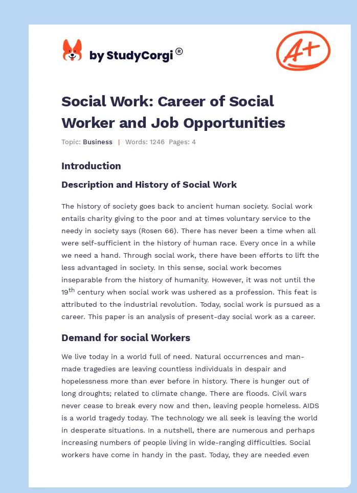 Social Work: Career of Social Worker and Job Opportunities. Page 1