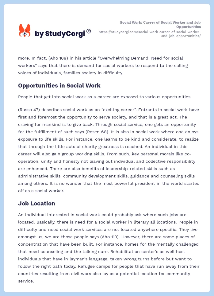 Social Work: Career of Social Worker and Job Opportunities. Page 2