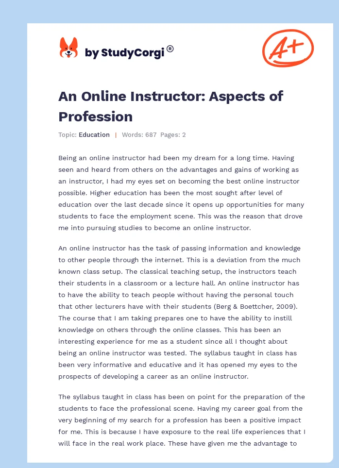 An Online Instructor: Aspects of Profession. Page 1
