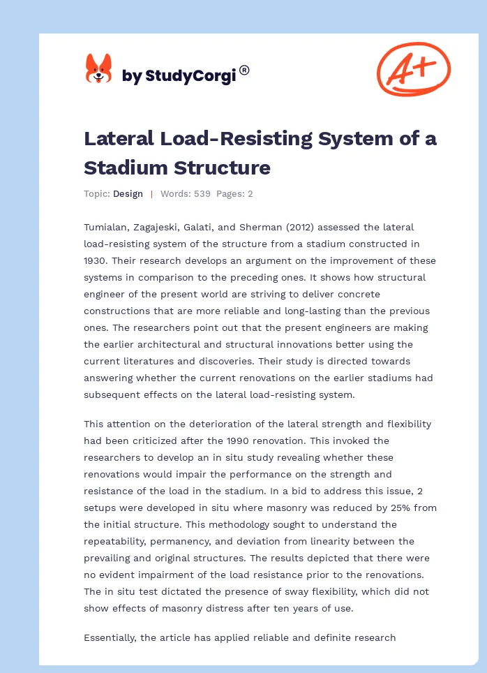 Lateral Load-Resisting System of a Stadium Structure. Page 1