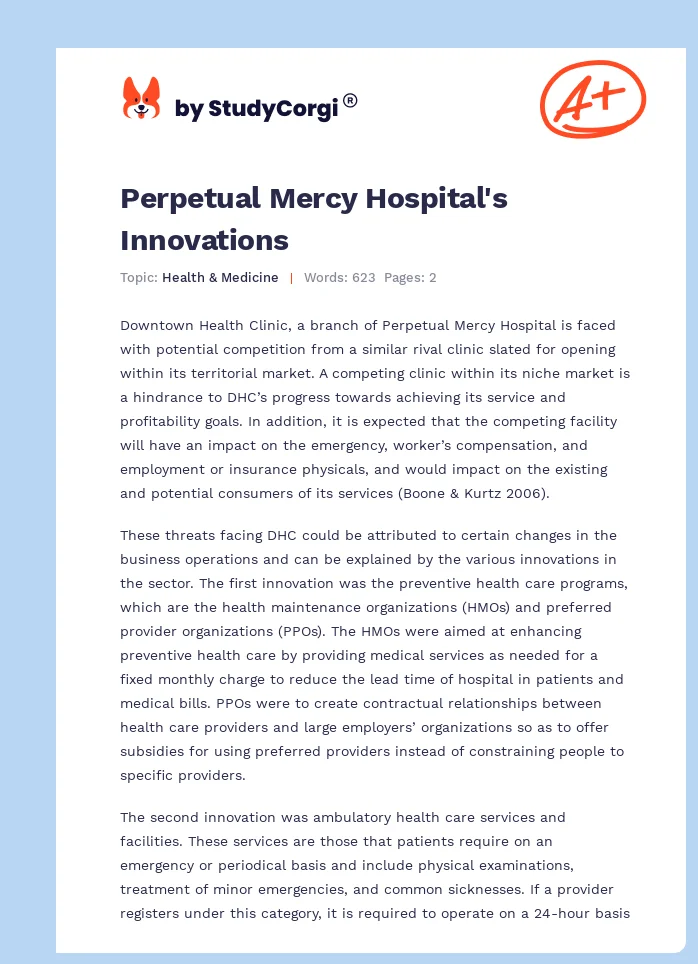 Perpetual Mercy Hospital's Innovations. Page 1